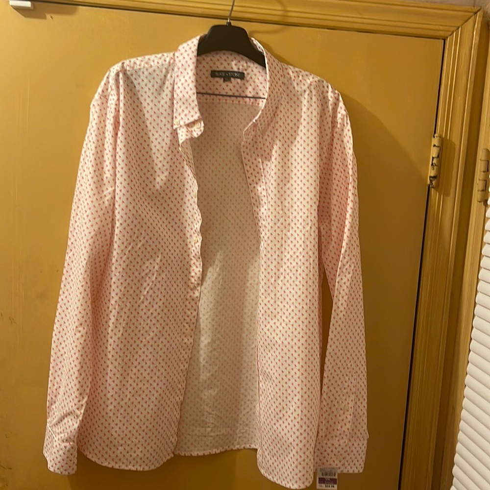 Slate and stone white button down shirt with pink flowers,xxl